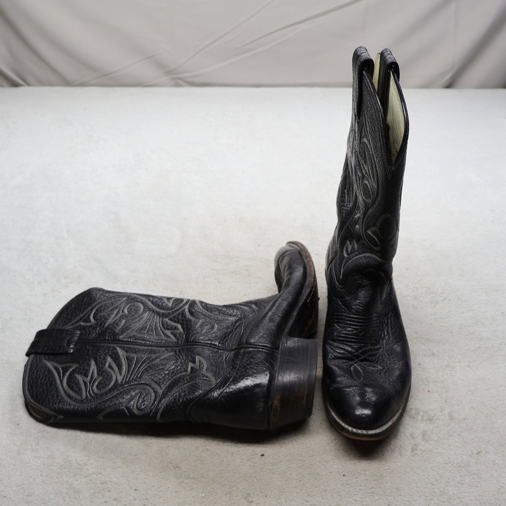Biltrite Mens 8.5D Western Boots Black Leather Stitched Pointed Toe 108604 VTG